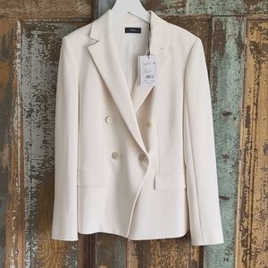 NWT Theory Admiral Crepe "Rice" Angled Double Breasted Blazer Sz 4